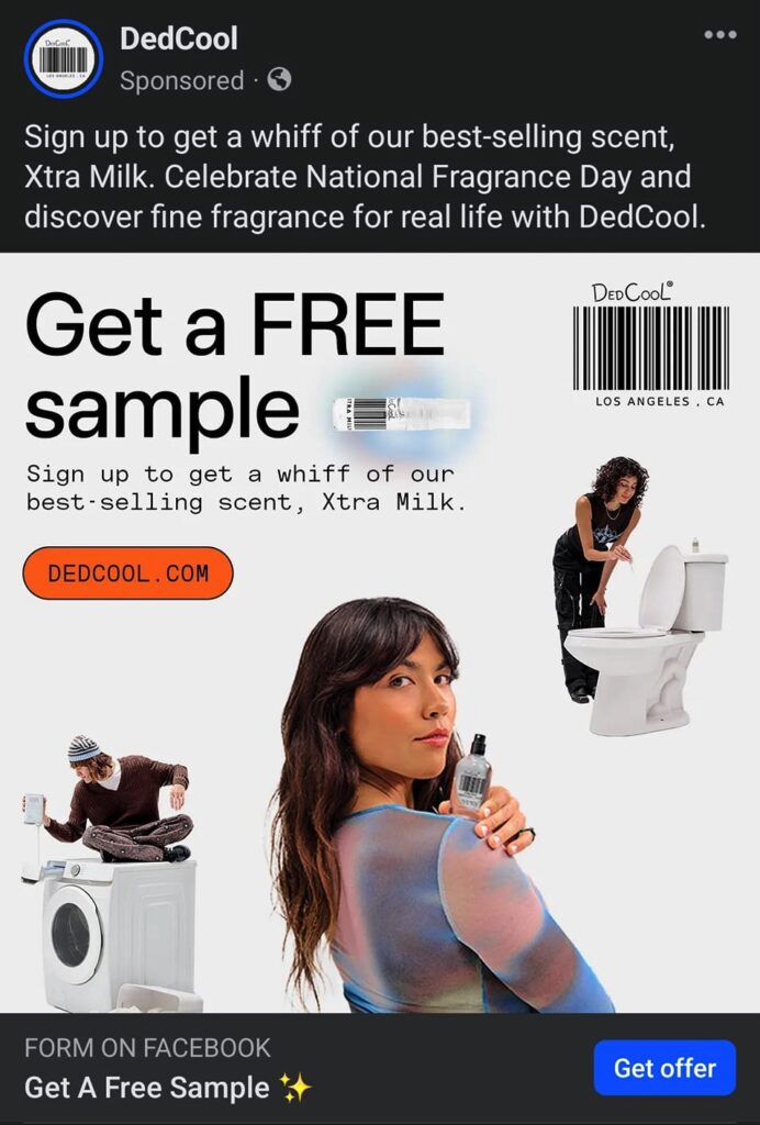 DedCool Xtra Milk Fragrance Sample ad on Facebook