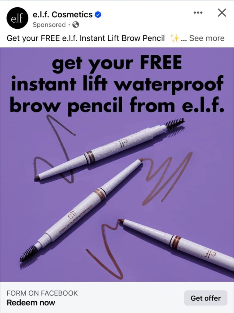 ELF Brown Pencil sample ad on Facebook