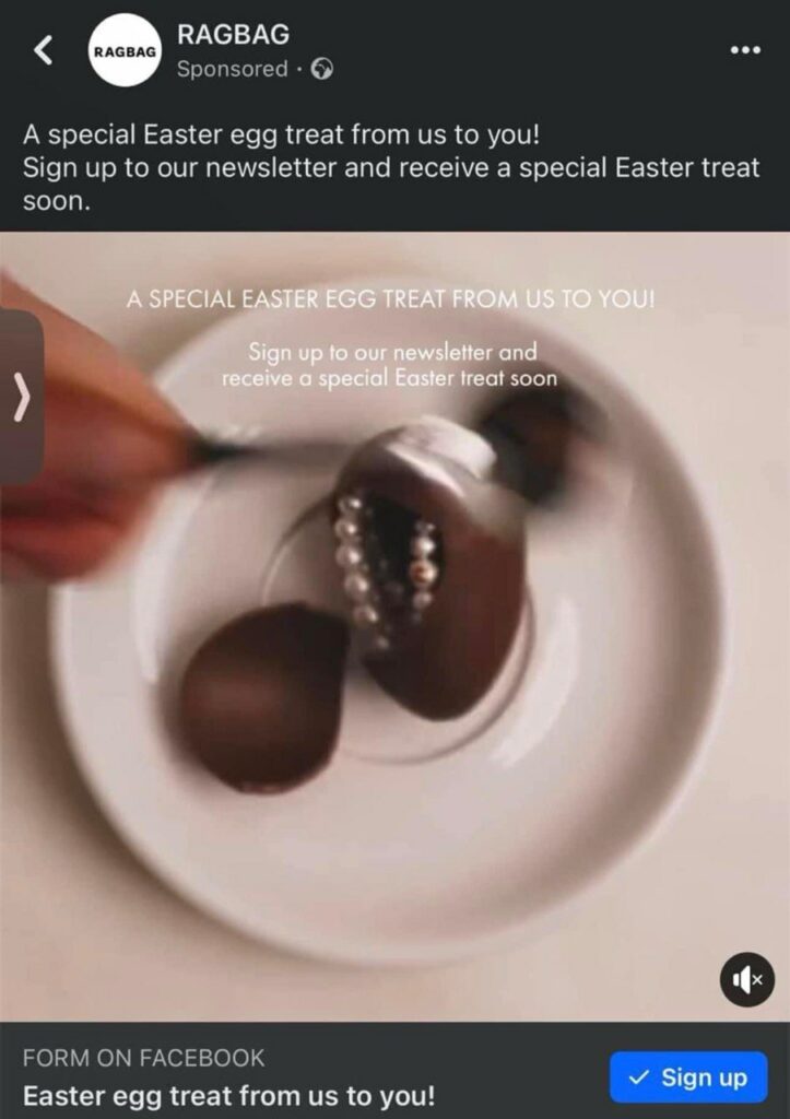 Free Easter Treat from RAGBAG ad on Facebook