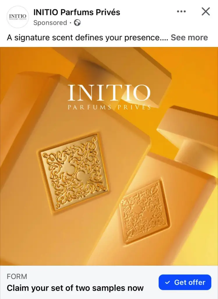 INITIO Hedonist Fragrance sample ad facebook