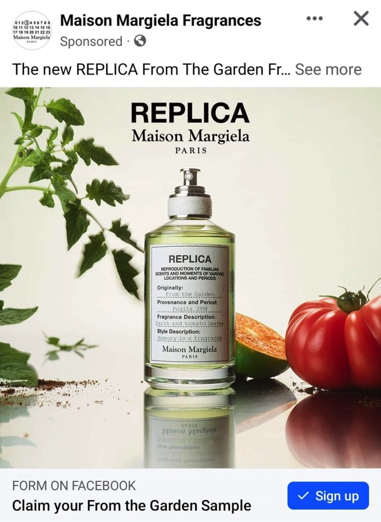 Maison Margiela From The Garden sample ad on Facebook