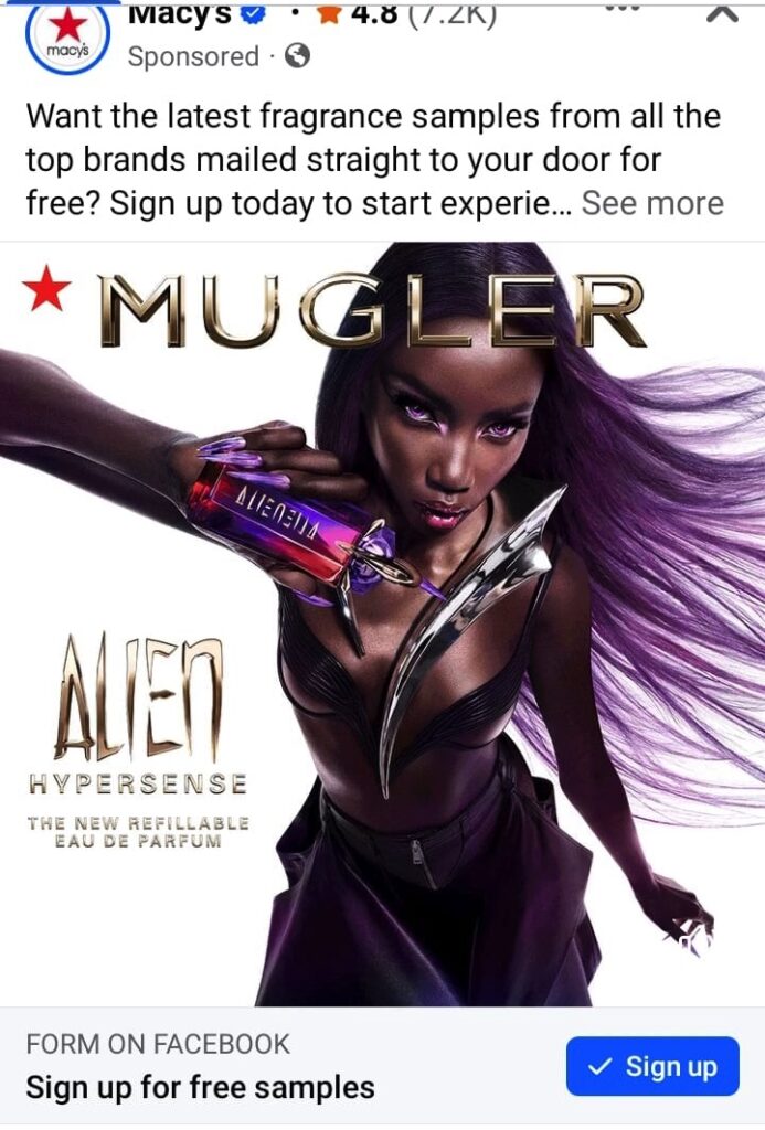 Mugler Alien Hypersense sample Macys box