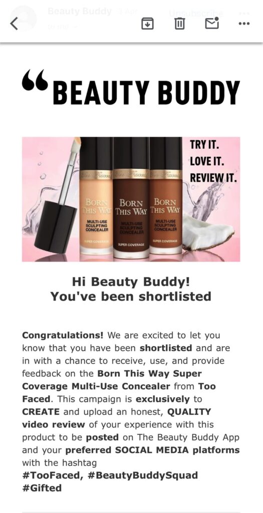 Free Too Faced Born This Way Concealer Beauty Buddy App