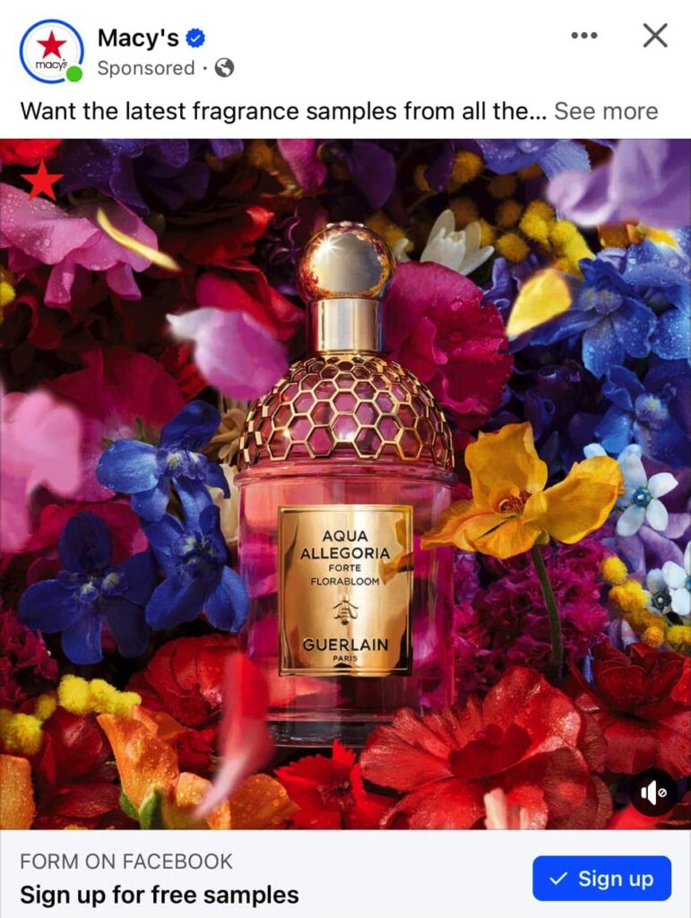Guerlain AQUA Allegoria Forte Florabloom sample Macys Ad on Facebook
