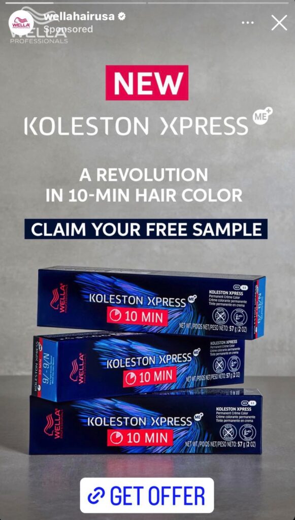 Wella Koleston Xpress sample ad on Instagram
