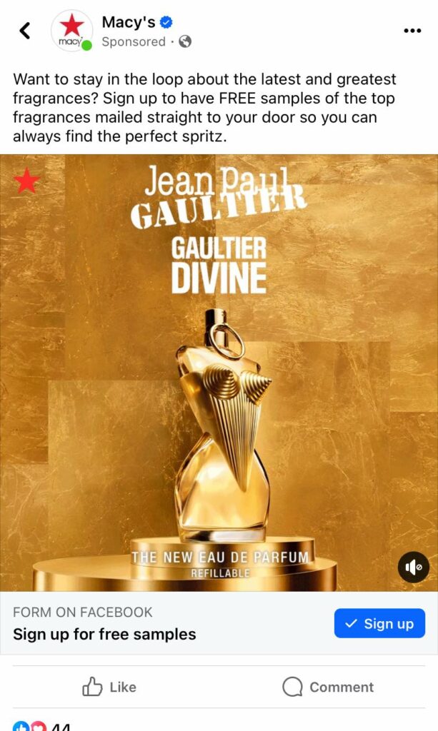 Jean Paul Gaultier Divine sample Macys box