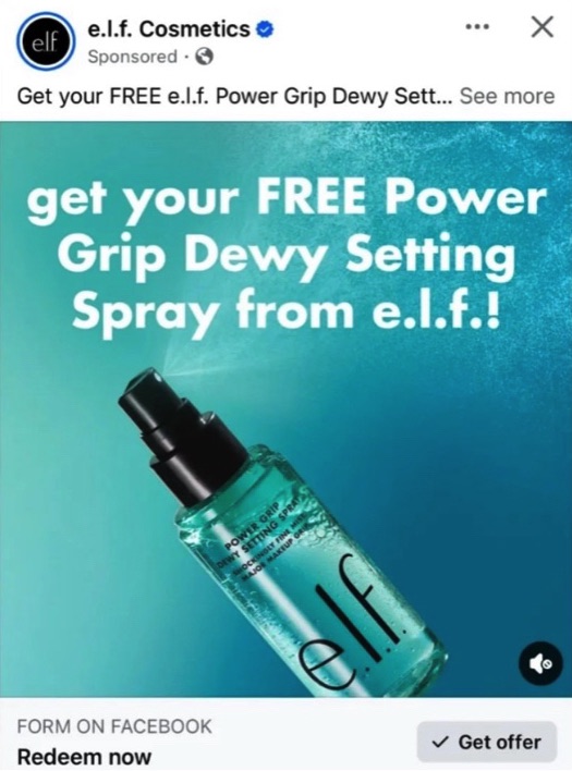 elf setting spray sample ad on Facebook