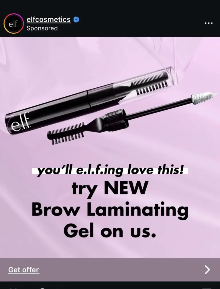 E.l.f Brow Laminating Gel Sample ad on Instagram