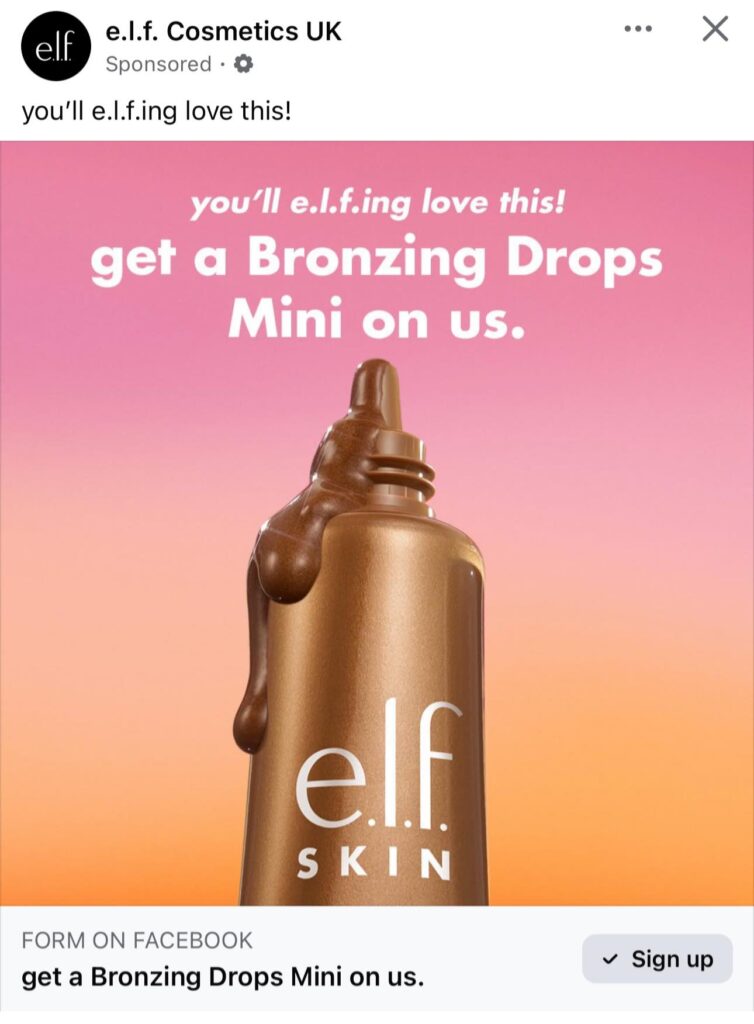 E.l.f Bronzing Drops Sample ad on Facebook