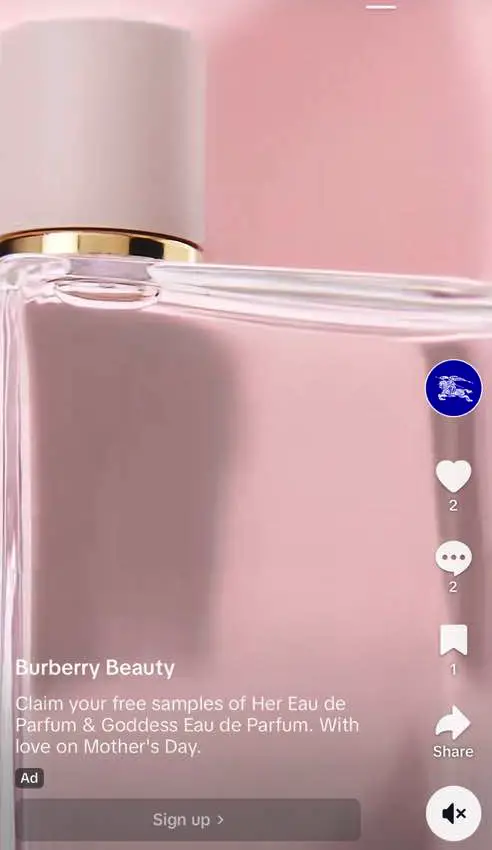 Burberry Her sample ad on TikTok