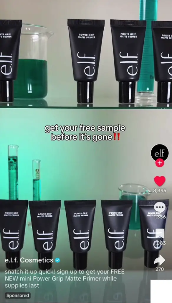 e.l.f Power Grip Matte Primer Sample ad on tiktok