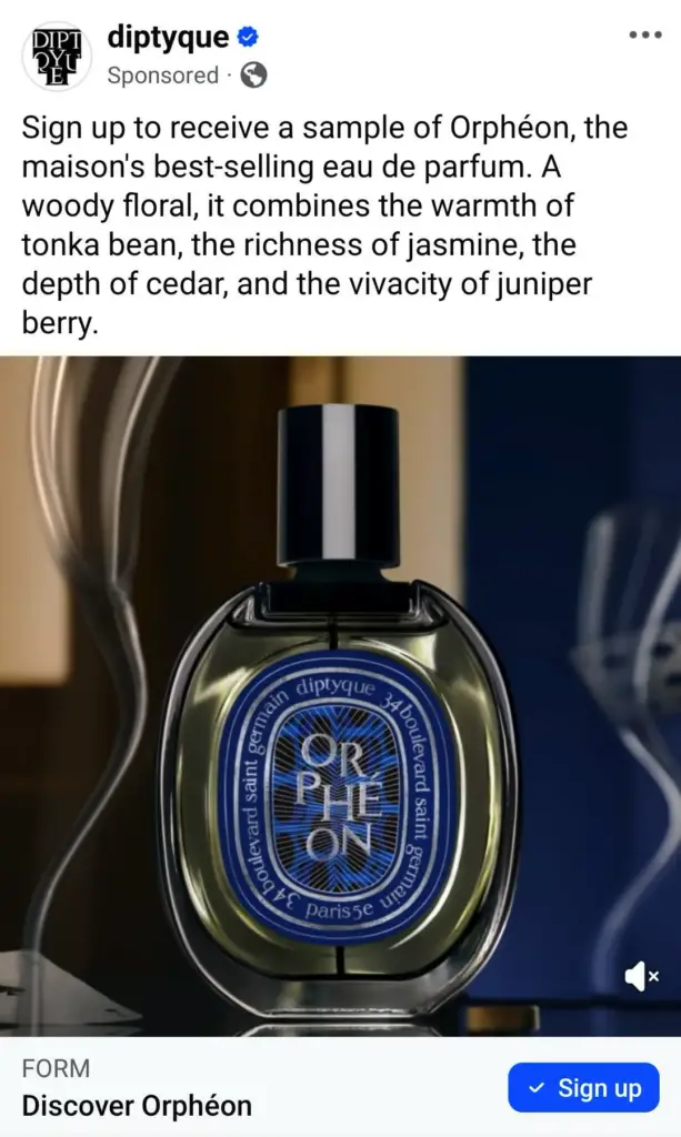 Les Essences de Diptyque Fragrances Sample ad on Facebook
