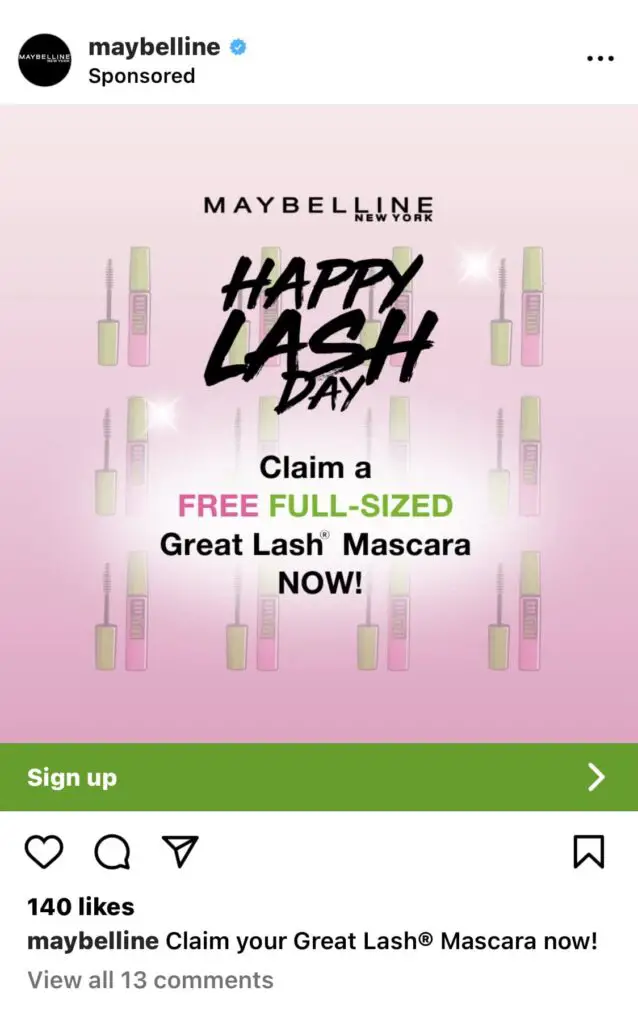 maybelline mascara sample ad on facebook