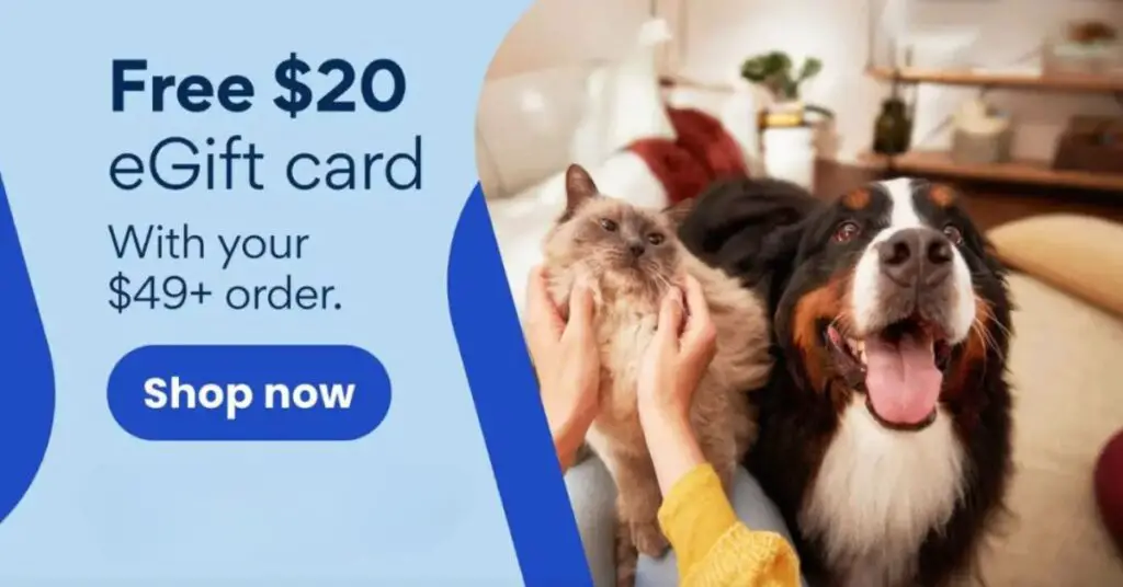 Free $20 E-Gift Card + 40% Off at Chewy for Pet Essentials