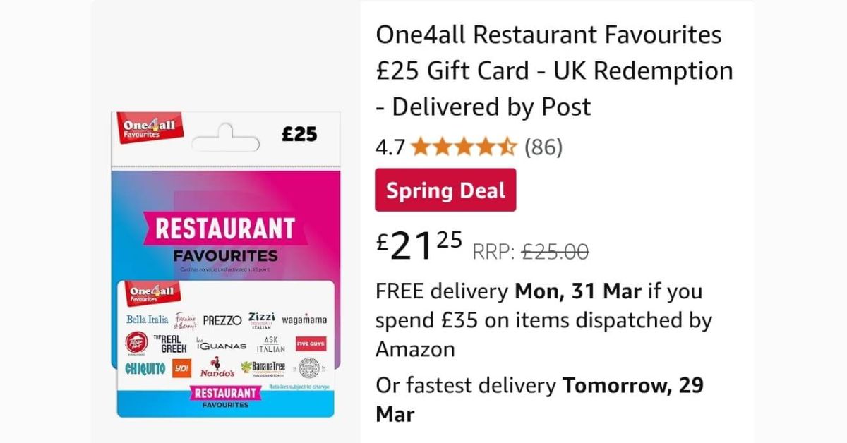 15% off One4All giftcards, Uber Eats, Vue, Odeon
