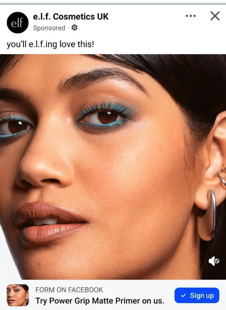 elf matte primer sample ad on facebook