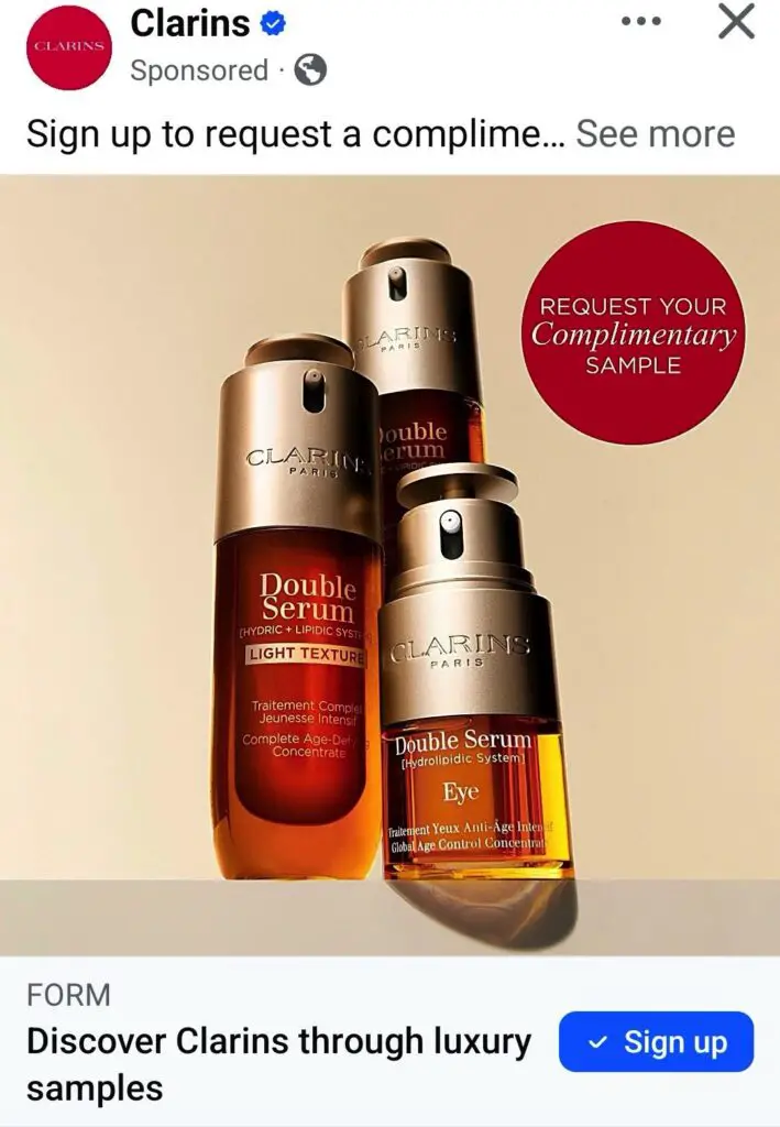Clarins Double Serum Light Texture sample ad on facebook