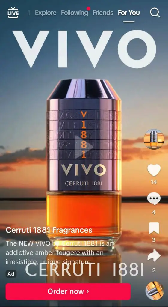 Cerruti 1881 VIVO Fragrance Sample ad on tiktok